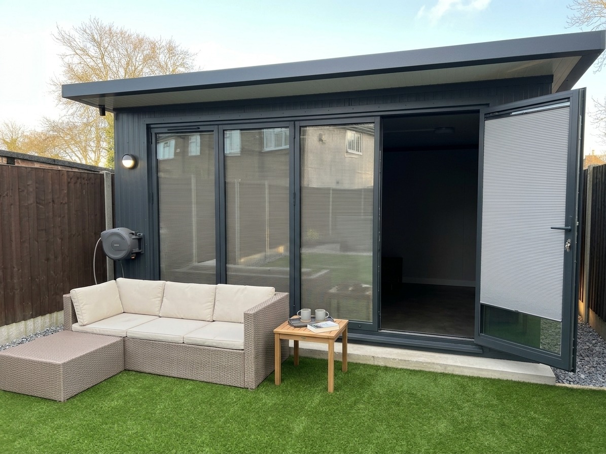 Grey garden room with bifold doors